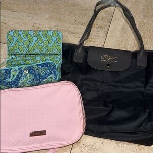 Bundle of travel bags- jewelry, cosmetic & lg tote